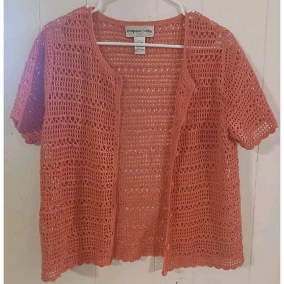 Hampshire Studio Sweaters - Vintage Hampshire Studio Cardigan Petite Large Pink Open Knit Boho Cottage Beach